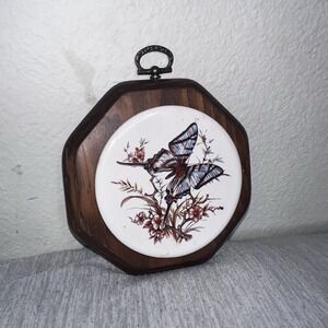 Vintage 70's Style Ceramic Swallowtail Butterfly Trivet On Wood Base For Hanging